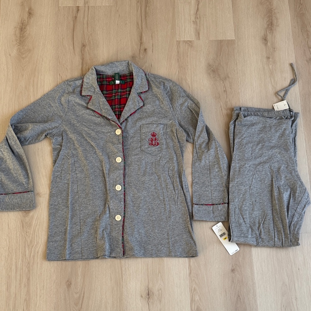 Ralph Lauren Heather Gray Pajama Set with Red Trim